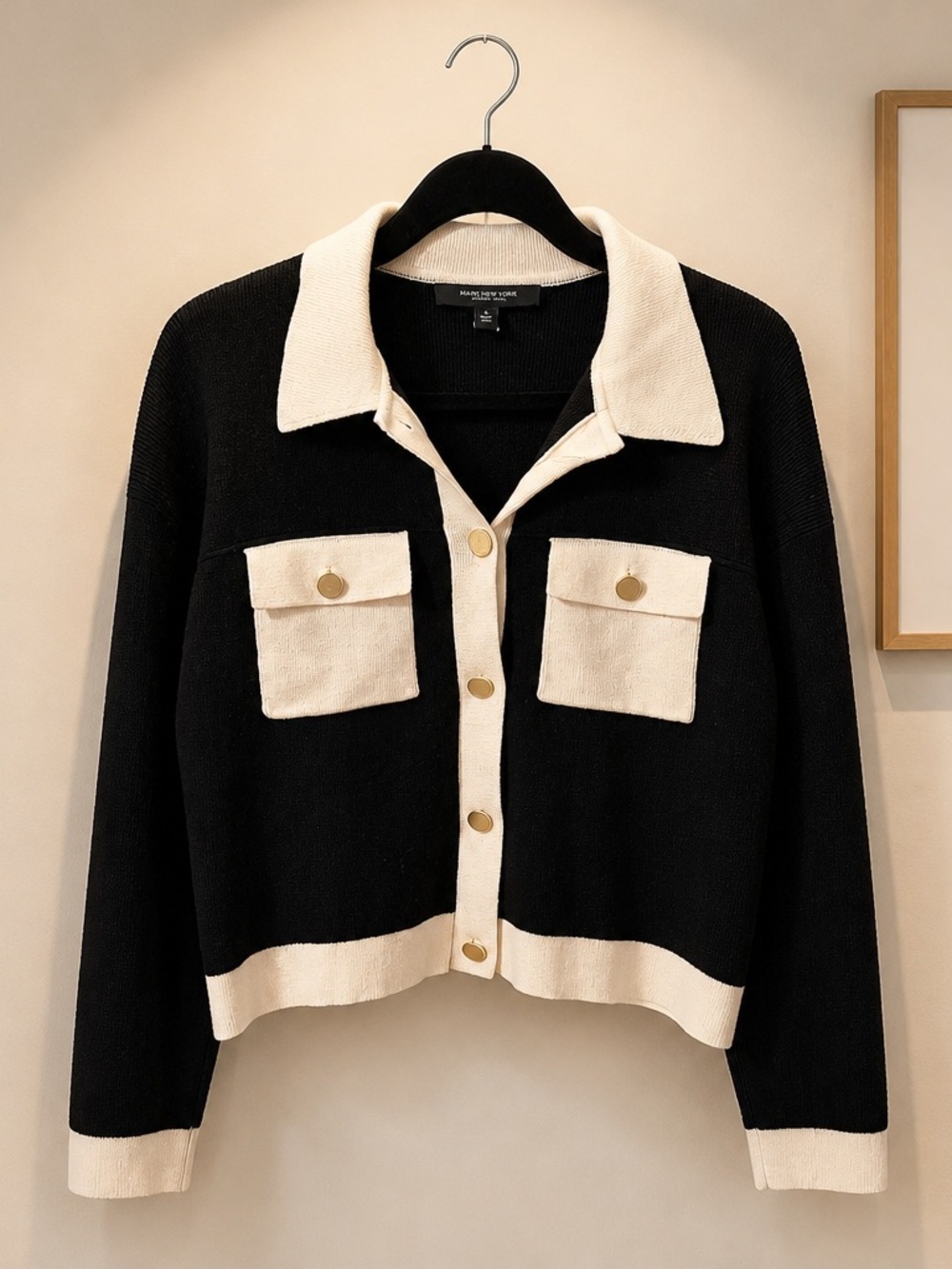 Marc New York Black and Cream Contrast Collar Knit Jacket